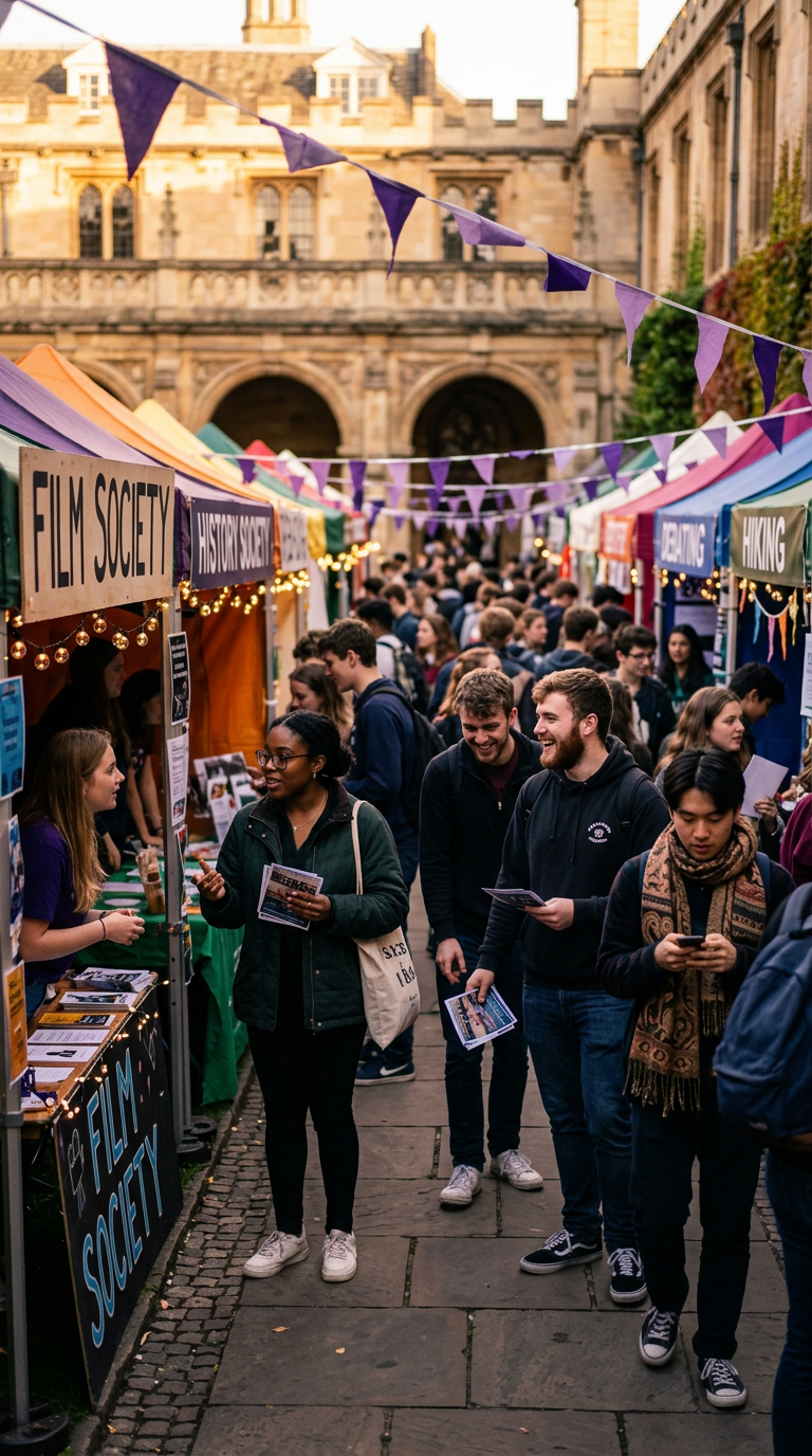 Students discovering societies at a freshers fair